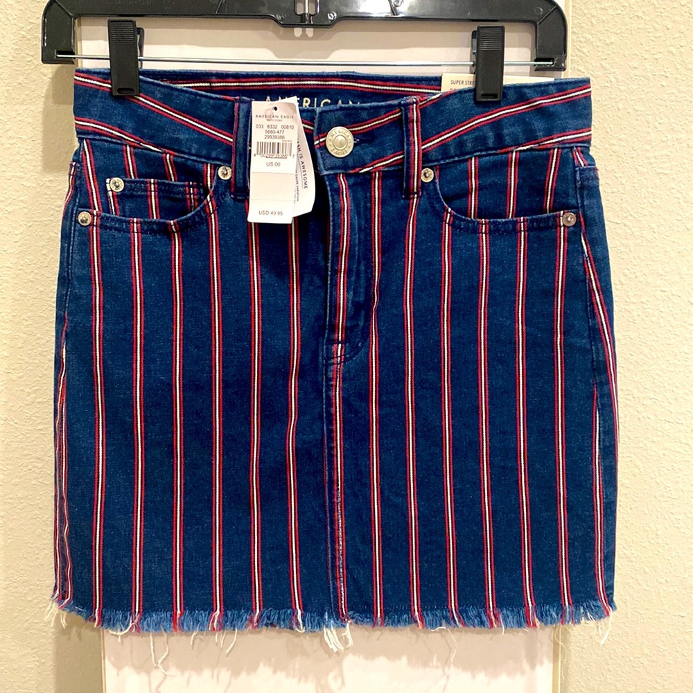 American Eagle Jean Skirt-Red & White striped. NWT